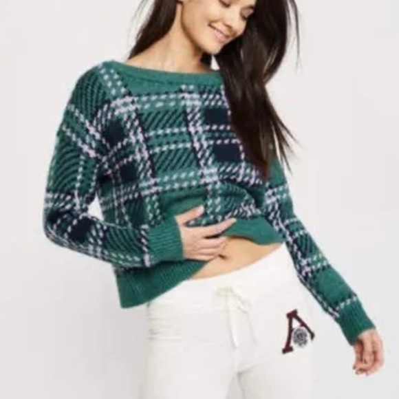 Abercrombie & Fitch Green Plaid Wool Blend Sweater Y2K - Picture 1 of 7